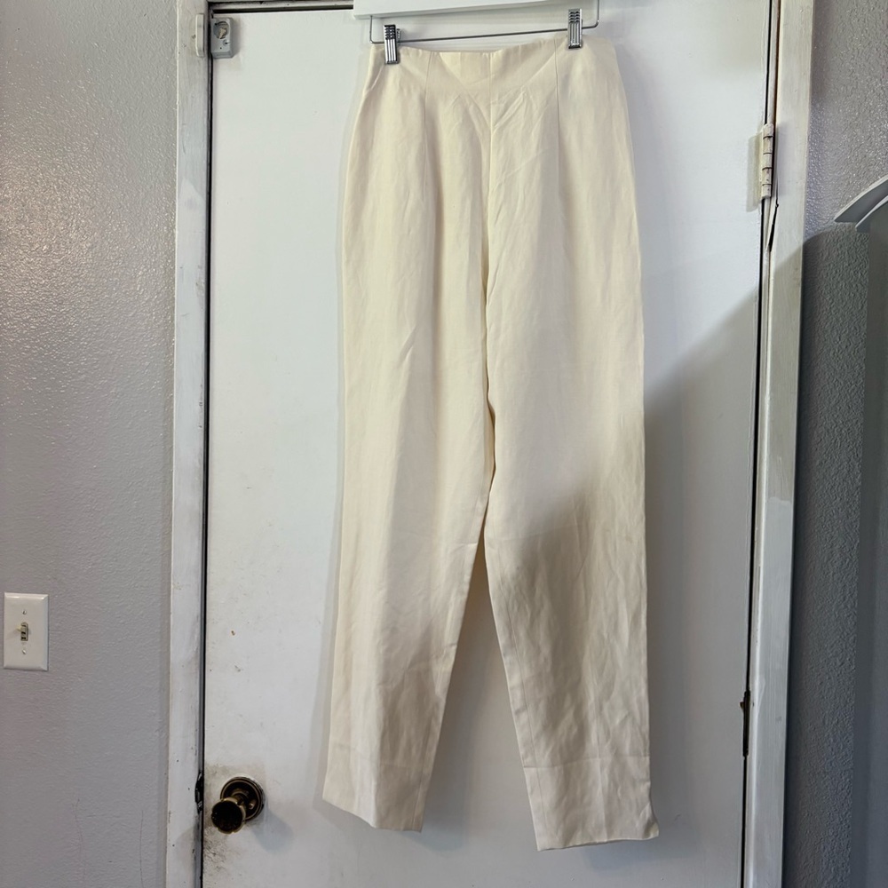 Vintage Designer Trousers Pants Linen Silk Badgley Mischka Cream Dead Stock 6